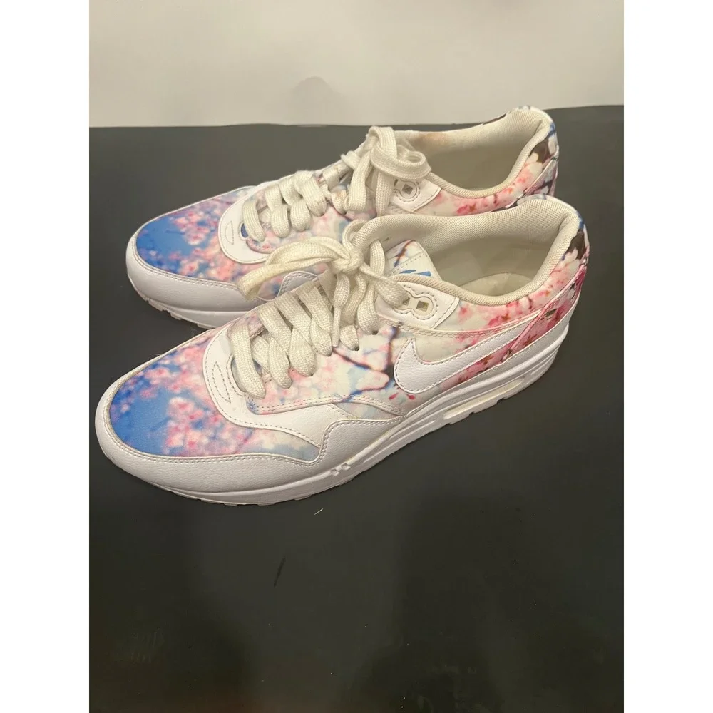Nike Air Max 1 Sneakers Womens 9.5 White Pink Cherry Blossom Good Floral Print